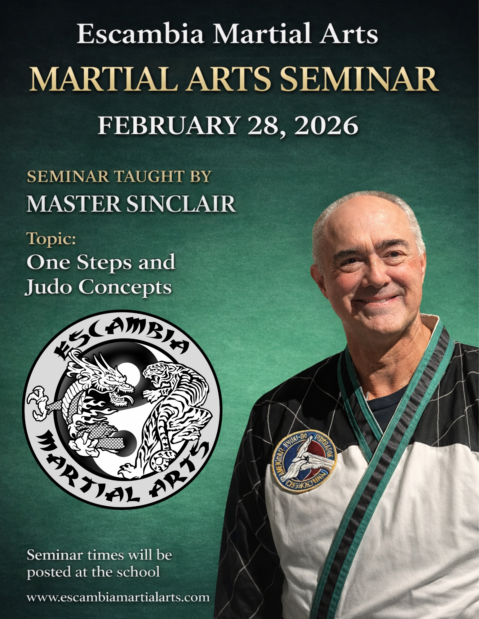 Event poster for Master Sinclair Seminar – One Steps & Judo Concepts