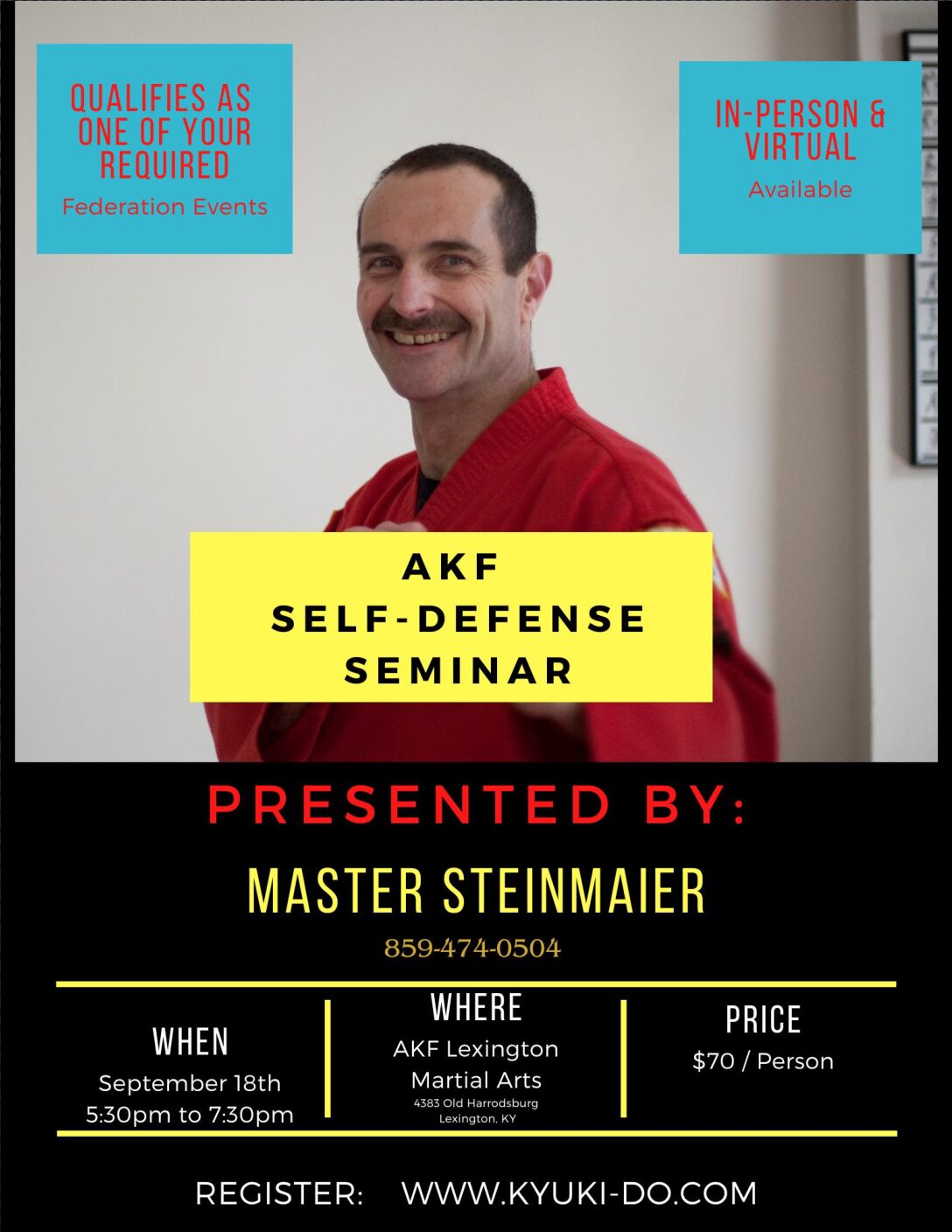 Event poster for Self-Defense with Master Steinmaier